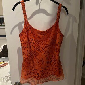 Lafayette 148 Leopard Print Sleeveless Blouse | Size 8 | Red / Orange